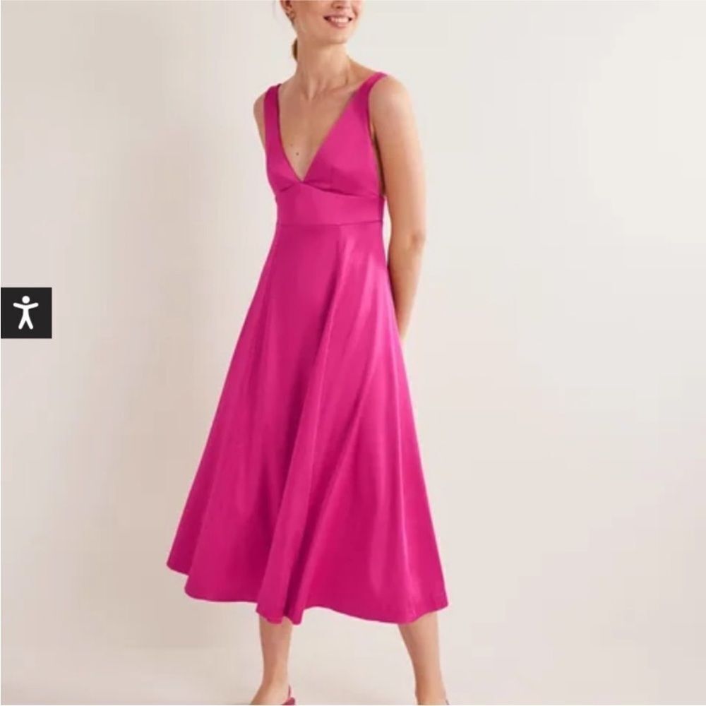BODEN | NEW Pink Fit & Flare Wild Watermelon Pink Midi Dress Women’s Size 6R - Picture 2 of 14